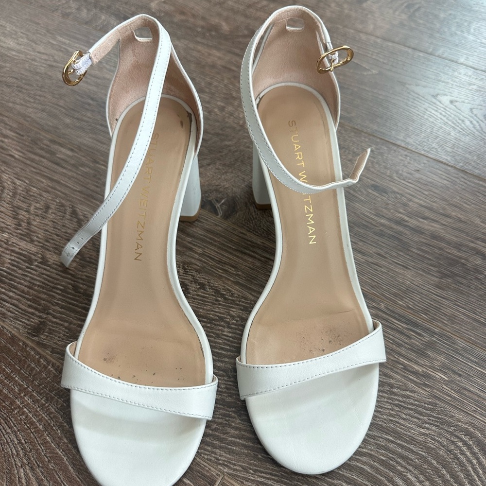 Stuart Weitzman White Women's Nudist Block Heels